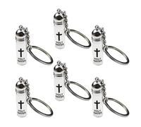 JAMNGHB Lot de 6 porte-clés crucifix en verre incassable avec mousqueton pour voyage essentiel, Flacon de 28 x 11 mm, taille unique