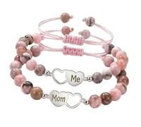 JAMNGHB Pack of 2pcs Simple Beaded Bracelets for Mother and Daughter Natural Stones and String Beads Wrist Bangle Mothers Day Gift Jewelry