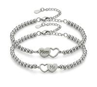 JAMNGHB Pack of 2pcs Simple Beaded Bracelets for Mother and Daughter Natural Stones and String Beads Wrist Bangle Mothers Day Gift Jewelry