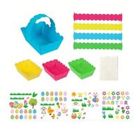 JAMNGHB Panier de Pâques avec autocollants amusants et panier de 8 pièces pour activités créatives de vacances, festival, jouet d'activité de Pâques