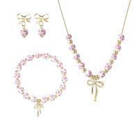 JAMNGHB Parure de bijoux élégante en porcelaine bleue et blanche avec nœud en perles et collier bleu et blanc résistant à la décoloration, One Size, Comme décrit, Comme décrit.