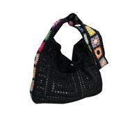JAMNGHB Sac de plage en tricot pour femme - Sac à main tendance - Motif fleurs - Sac à bandoulière en crochet - Sac de vacances pour voyage quotidien, Noir