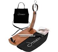 Jamonprive Support à Jambon Professionnel Laqué avec Couteau + Fusil à Aiguiser + Couvre Jambon + Torchon + Tablier + Pinces - Porte-Jambon Idéal pour le Jambon Serrano, Ibérique et le Prosciutto