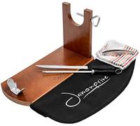 Jamonprive Support à Jambon Professionnel Laqué avec Couteau + Fusil à Aiguiser + Couvre Jambon + Torchon + Pinces - Porte-Jambon Idéal pour le Jambon Serrano, Ibérique et le Prosciutto