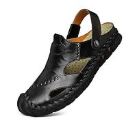 JAMONWU Sandales décontractées en cuir à bout fermé pour homme, faites à la main, sandales de plage réglables pour la marche, la conduite en plein air, B_noir, 10.5 UK