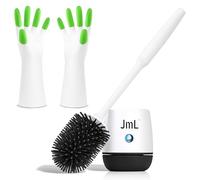 JaMoonLBV JmL® Marque Française, Brosse WC en Silicone & Support Mural - Nettoyage Hygiénique Facile - Balai Toilette - Balayette Antibactérienne, Hygiénique - Long Manche & Support Suspendu + Gants
