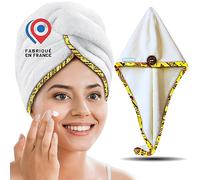 JaMoonLBV Jml Serviette pour Cheveux en Éponge Bambou Fabrication Française | Turban Cheveux avec Bouton en Noix de Coco | Séchage après Douche | Pratique et Confortable | Protégez Vos Cheveux