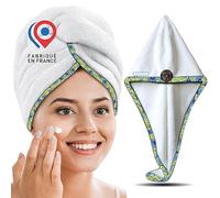 JaMoonLBV Jml Serviette Ultra Douce pour Cheveux Fabrication Française | Turban en Éponge Bambou après la Douche | Serviette Séchage Cheveux après Piscine | Fixation par Bouton en Noix de Coco
