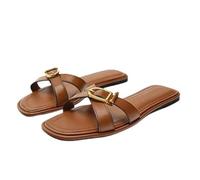 JAMPOL Sandales plates en cuir blanc for femmes, tongs d'été décontractées, grande taille, pantoufles de plage décontractées, sandales plates chics à bretelles, 2024 (Couleur : 3, Size : 38 EU)