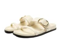 JAMPOL Sandales plates en cuir blanc for femmes, tongs d'été décontractées, grande taille, pantoufles de plage décontractées, sandales plates chics à bretelles, 2024 (Couleur : 1, Size : 37 EU)