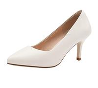 Jamron Femme Cuir Véritable 7CM Talons Hauts Élégant Escarpins Bout Pointu Bureau Chaussures de Travai Beige SN602C015-2 EU37