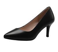 Jamron Femme Cuir Véritable 7CM Talons Hauts Élégant Escarpins Bout Pointu Bureau Chaussures de Travai Noir SN602C015-2 EU39.5