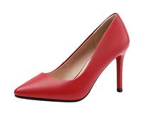 Jamron Femme Cuir Véritable 9CM Talons Hauts Élégant Escarpins Bout Pointu Bureau Chaussures de Travai Rouge SN602C015-3 EU41