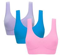 Jamron Femme Lot de 3 Soutiens-Gorge Confortables sans Couture sans Armature Brassière avec Coussinets Amovibles pour Sports Yoga Violet Clair + Bleu + Rose 6XL