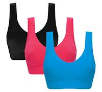 Jamron Femme Lot de 3 Soutiens-Gorge Confortables sans Couture sans Armature Brassière avec Coussinets Amovibles pour Sports Yoga Noir + Fuchsia + Bleu M