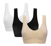 Jamron Femme Lot de 3 Soutiens-Gorge Confortables sans Couture sans Armature Brassière avec Coussinets Amovibles pour Sports Yoga Noir + Blanc + Beige 4XL