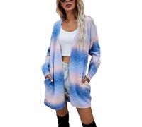 Jamron Femme Mode Tie-Dye Arc-en-Ciel Cardigan Manteau Long Léger Pull en Tricot Ouvert Devant Bleu SN602C226 XL