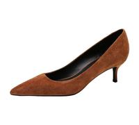 Jamron Femme Velours 5CM Talons Hauts Élégant Escarpins Bout Pointu Chaussures de Bureau Marron SN0711129-1 EU39.5