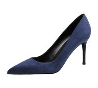 Jamron Femme Velours 8CM Talons Hauts Élégant Escarpins Bout Pointu Chaussures de Bureau Bleu Marine SN0711129-2 EU35