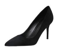 Jamron Femme Velours 8CM Talons Hauts Élégant Escarpins Bout Pointu Chaussures de Bureau Noir SN0711129-2 EU37.5