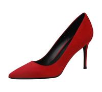 Jamron Femme Velours 8CM Talons Hauts Élégant Escarpins Bout Pointu Chaussures de Bureau Rouge SN0711129-2 EU38