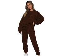 Jamron Femme Velours Côtelé 2 Pièces Survêtement Automne Hiver Duveteux Décontracté Vêtements de Sport SN070299 Café XL