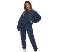 Jamron Femme Velours Côtelé 2 Pièces Survêtement Automne Hiver Duveteux Décontracté Vêtements de Sport SN070299 Bleu XL