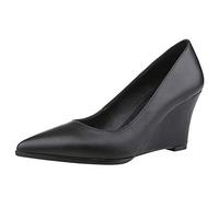 Jamron Femmes Cuir Véritable Bout Pointu 8CM Talon Compensé Escarpin Bureau Travail Talons Hauts Noir SN02411 EU38.5