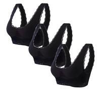 Jamron Femmes Lot de 3 Devant Croisé Push Up Brassière en Dentelle sans Armature Soutien-Gorge de Sport Yoga avec Coussin Amovible Noir + Noir + Noir XL