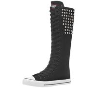 Jamron Femmes Mode Toile Bottes de Danse Genou Haut Bottes de Vélo Filles Fantaisie Chaussures D'école Noir Rivets SN914AB EU41