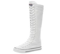 Jamron Femmes Mode Toile Bottes de Danse Genou Haut Bottes de Vélo Filles Fantaisie Chaussures D'école Blanc 905 EU39.5