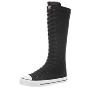 Jamron Femmes Mode Toile Bottes de Danse Genou Haut Bottes de Vélo Filles Fantaisie Chaussures D'école Noir 905 EU36