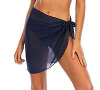 Jamron Femmes Paréo Court Cache Maillot de Bain Wrap de Plage Couverture de Bikini Jupes en Mousseline, Multifonctionnel, Transparent Bleu Marine L