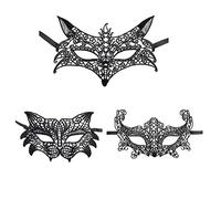 Jamron Femmes Sexy Noir Masque de Dentelle pour Mascarade Halloween Fête Bal de Promo Carnaval Masque Déguisement SN07830 3PCS Set-Renard
