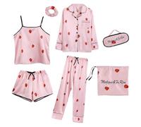 Jamron Filles 7PCS Satin Ensemble Pyjama Top & Pantalon Shorts Vêtements de Nuit Fraise SN07655-2 160CM