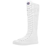 Jamron Filles Femmes Mode Genou Haut Lacer Bottes de Toile Pur Blanc Fermeture Eclair Chaussures de Danse Dentelle SN815 EU40