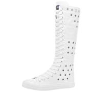 Jamron Filles Femmes Mode Genou Haut Lacer Bottes de Toile Pur Blanc Fermeture Eclair Chaussures de Danse Oeillets SN813 EU38.5