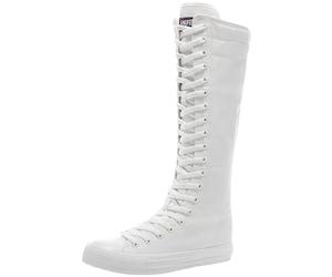 Jamron Filles Femmes Mode Genou Haut Lacer Bottes de Toile Pur Blanc Fermeture Eclair Chaussures de Danse SN811 EU36