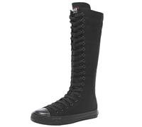 Jamron Filles Femmes Mode Genou Haut Lacer Bottes de Toile Pur Blanc Noir Fermeture Eclair Chaussures de Danse