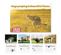 JAMSSOW Calendrier 2026 Pooping Dogs Pooping in Beautiful Places, calendrier mural amusant 2026 pour chiot, cadeaux humoristiques pour anniversaires, Noël (jaune)
