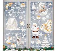 JAMSSOW Lot de 190 autocollants 3D pour fenêtre de Noël, 9 feuilles d'autocollants double face avec Père Noël, renne, flocons de neige pour décoration de fête