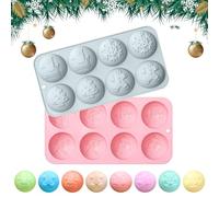 JAMSSOW Lot de 2 moules en silicone en forme de boule de Noël - Avec 8 trous - Pour chocolat, gâteau, gelée, mousse dôme - Diamètre : 5 cm