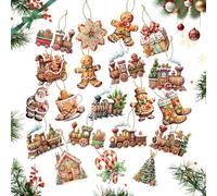 JAMSSOW Lot de 20 décorations de sapin de Noël en papier - Bonhomme en pain d'épices - Décoration de sapin de Noël - Train - Décoration de Noël - Pour bricolage