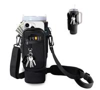 JAMSSOW Sac Bouteille d'eau pour Tasse Stanley Cup 40 oz, avec bandoulière réglable, Porte-clés, Poche pour téléphone Portable, Accessoires pour Voyage, Course à Pied, Cyclisme (Noir)