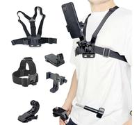 JAMUILS Harnais de Poitrine Support Smartphone, Support de Tête et Sangle d'épaule pour Sac à Dos, Kit d'accessoires pour Caméra d'action, Compatible avec GoPRO IPhone DJI Insta360