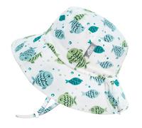 JAN & JUL Chapeau de soleil en coton respirant UPF 50 réglable pour la croissance, reste en place, unisexe, Amis des poissons, 5-12 ans