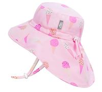 Jan & Jul Chapeau de soleil imperméable à large bord UPF 50 à séchage rapide avec rabat pour le cou, Crème glacée rose, 5-12 Years