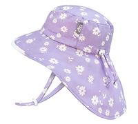 Jan & JUL Wide Brim Baby Sun-Hat with Adjustable Strap (S: 0-6 Months, Purple Daisy)