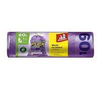 JAN NIEZBĘDNY Magnum Flex Lot de 8 sacs poubelle avec ruban adhésif pour la maison, le bureau, le travail, recyclés, durables, résistants à la déchirure, 3 couches, 60 l, lavande