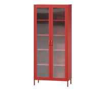 Armoire vitrine salon avec 4 étagères Vitrine scintillante métal rouge